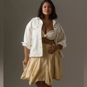 By Anthropologie Linen Godet Bohemian Midi Skirt Size XL